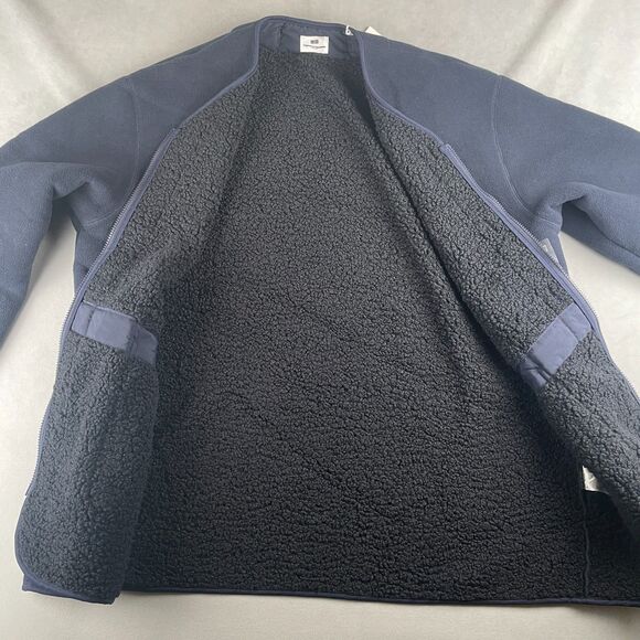 UNIQLO x Engineered Garments Fleece Collarless Coat Men M Navy Zip Snap Oversize - Picture 3 of 8